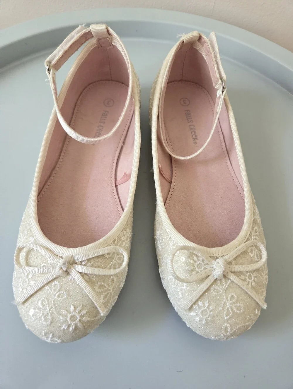 Falls Creek Cream Floral Sparkle Dressy Shoes Girls 3